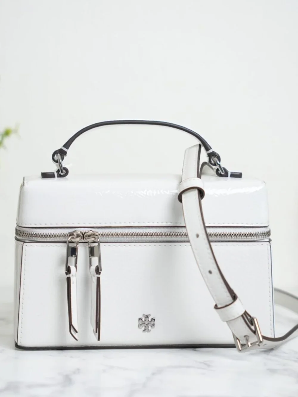 Tory Burch Rory Crinkle Vanity Bag Crossbody in Cirrus Cloud White NWT